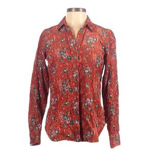 Anthropologie Building 18 Orange Corduroy Oversized Button Down Shirt Size 0